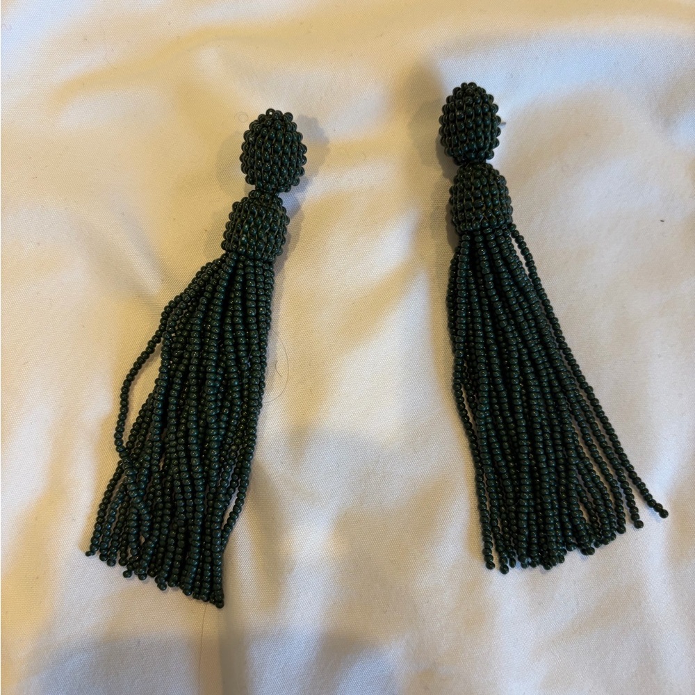 Green Beaded Tassel Earrings